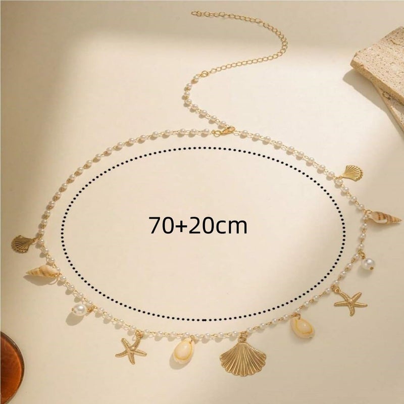 BOOSTIQ Pearl Starfish Belt Chain for Women Mermaid Starfish Seashell Waist Chain Summer Hawaiian Waist Chains Beach Jewelry Mermaid Costume Accessories Halloween Pirate Jewelry - Image 4